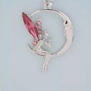 Pink Rhinestone Fairy Moon Pendant